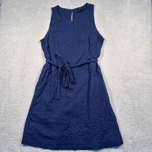 Banana Republic Cotton‎ Eyelet Dress Women's 12 Sleeveless Tie Waist Casual Blue
